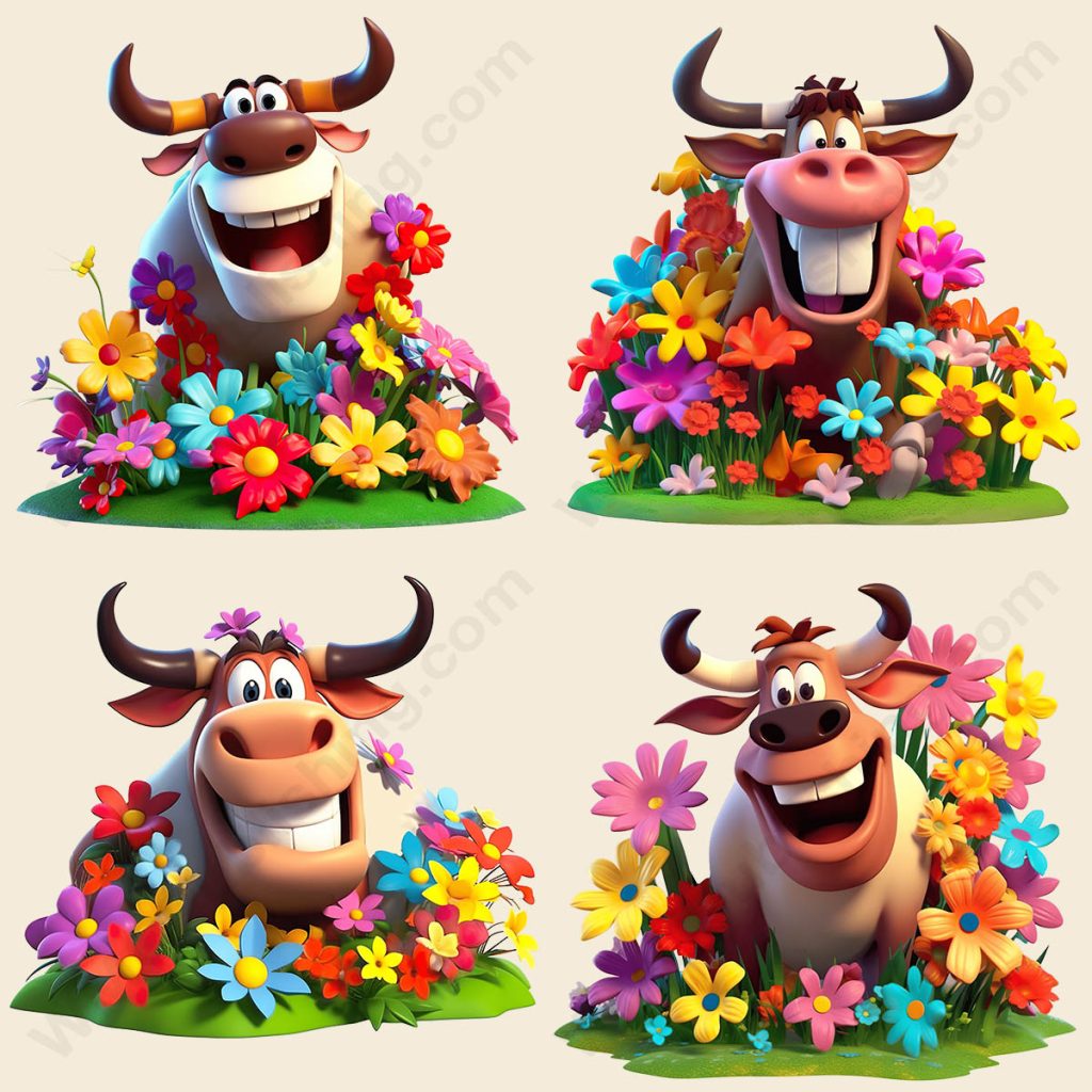 Cartoon Bull - Floral
