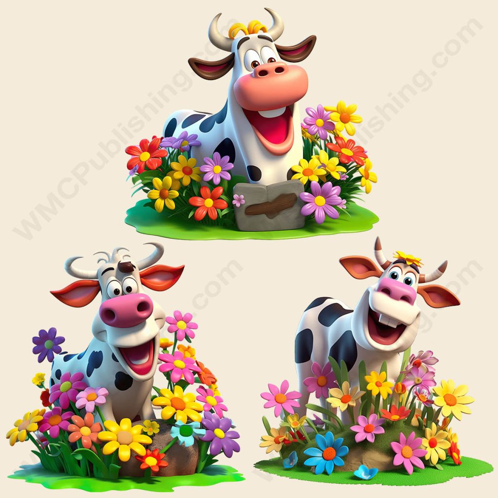 Cartoon Cow - Floral