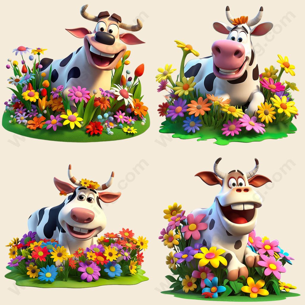 Cartoon Cow - Floral
