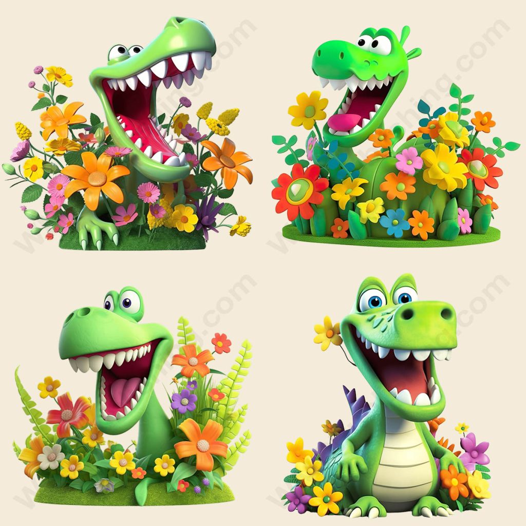Cartoon Crocodile - Floral