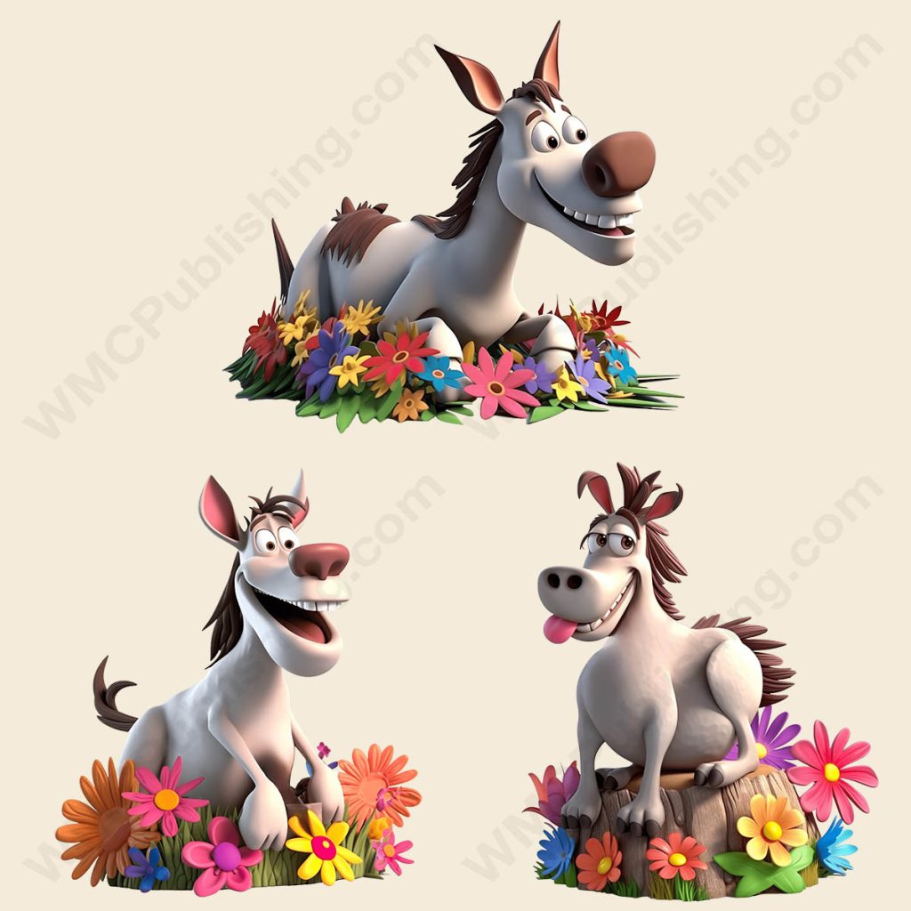 Cartoon Donkey - Floral