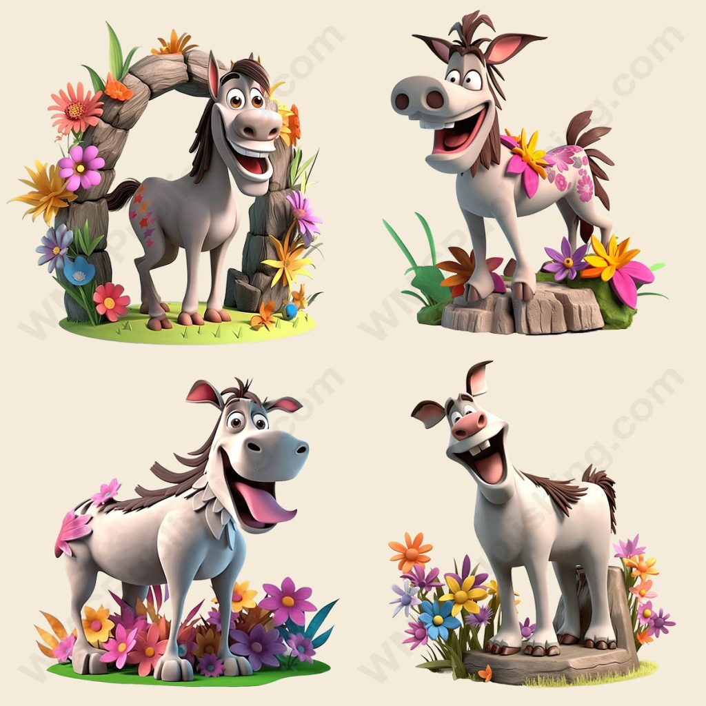 Cartoon Donkey - Floral