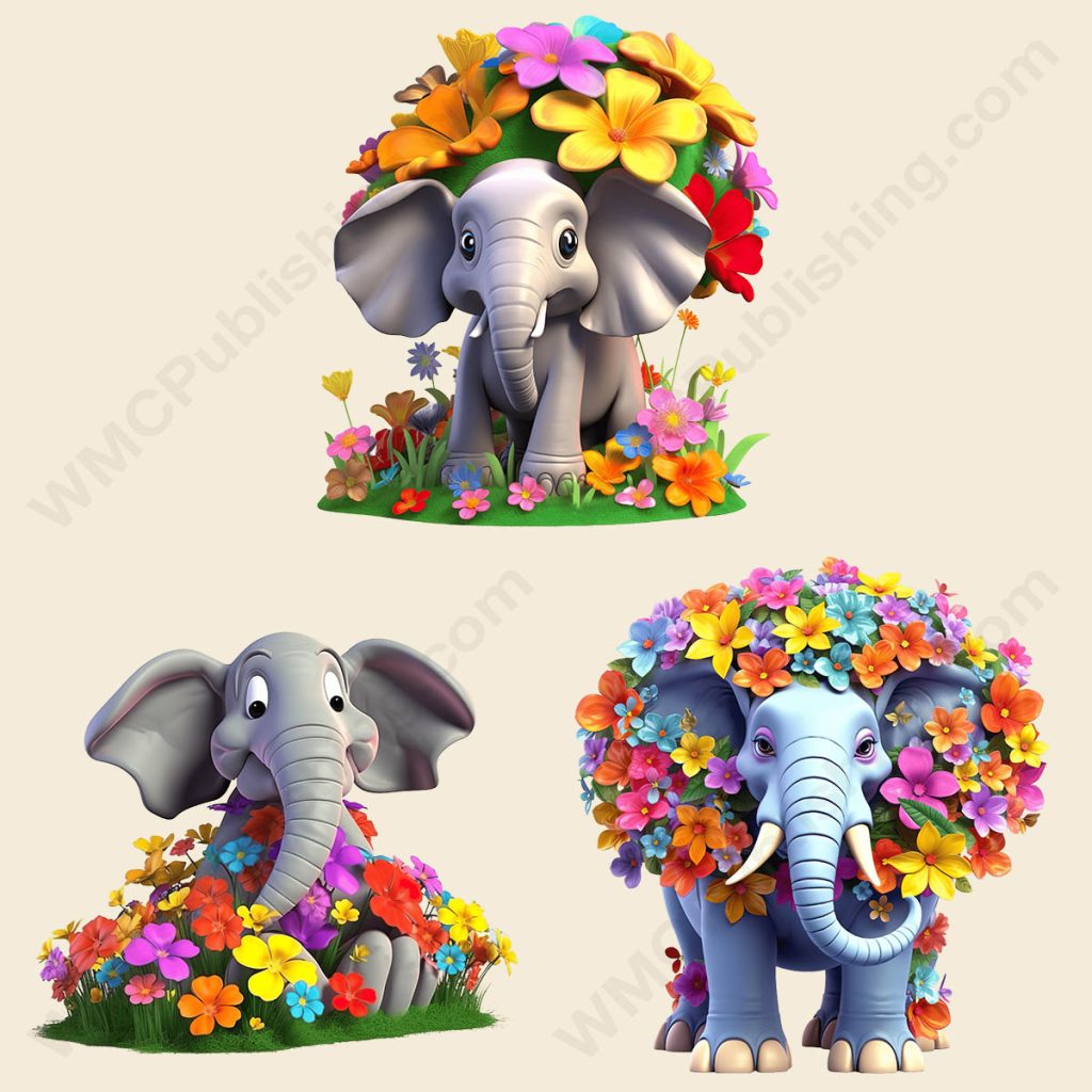 Cartoon Elephant - Floral