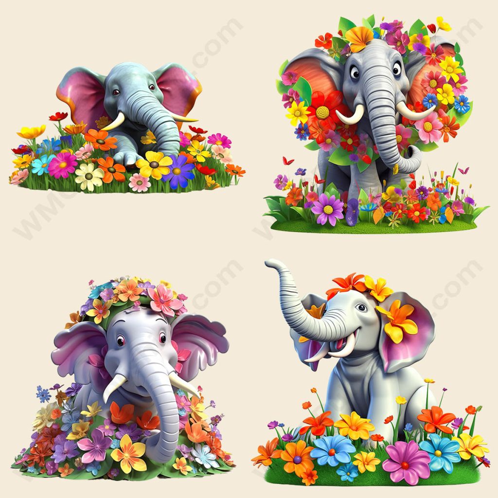 Cartoon Elephant - Floral
