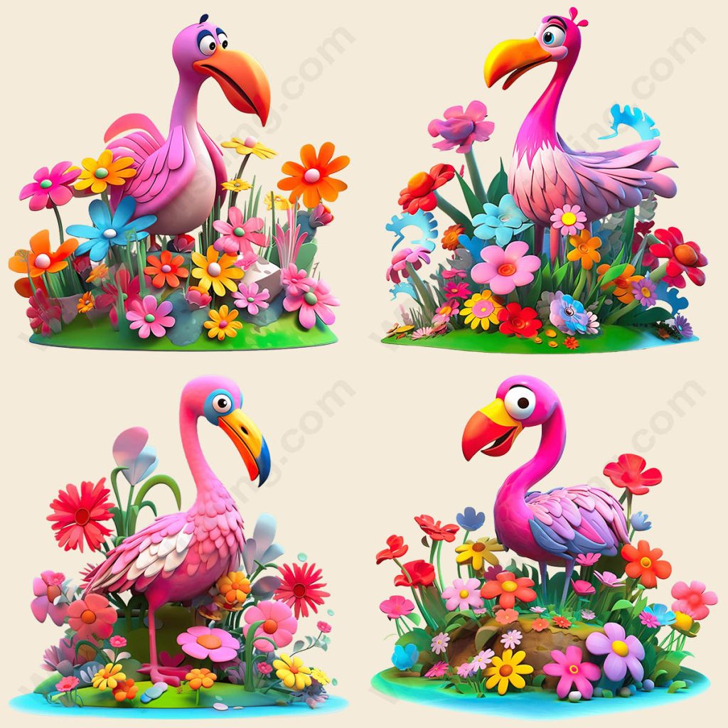 Cartoon Flamingo - Floral