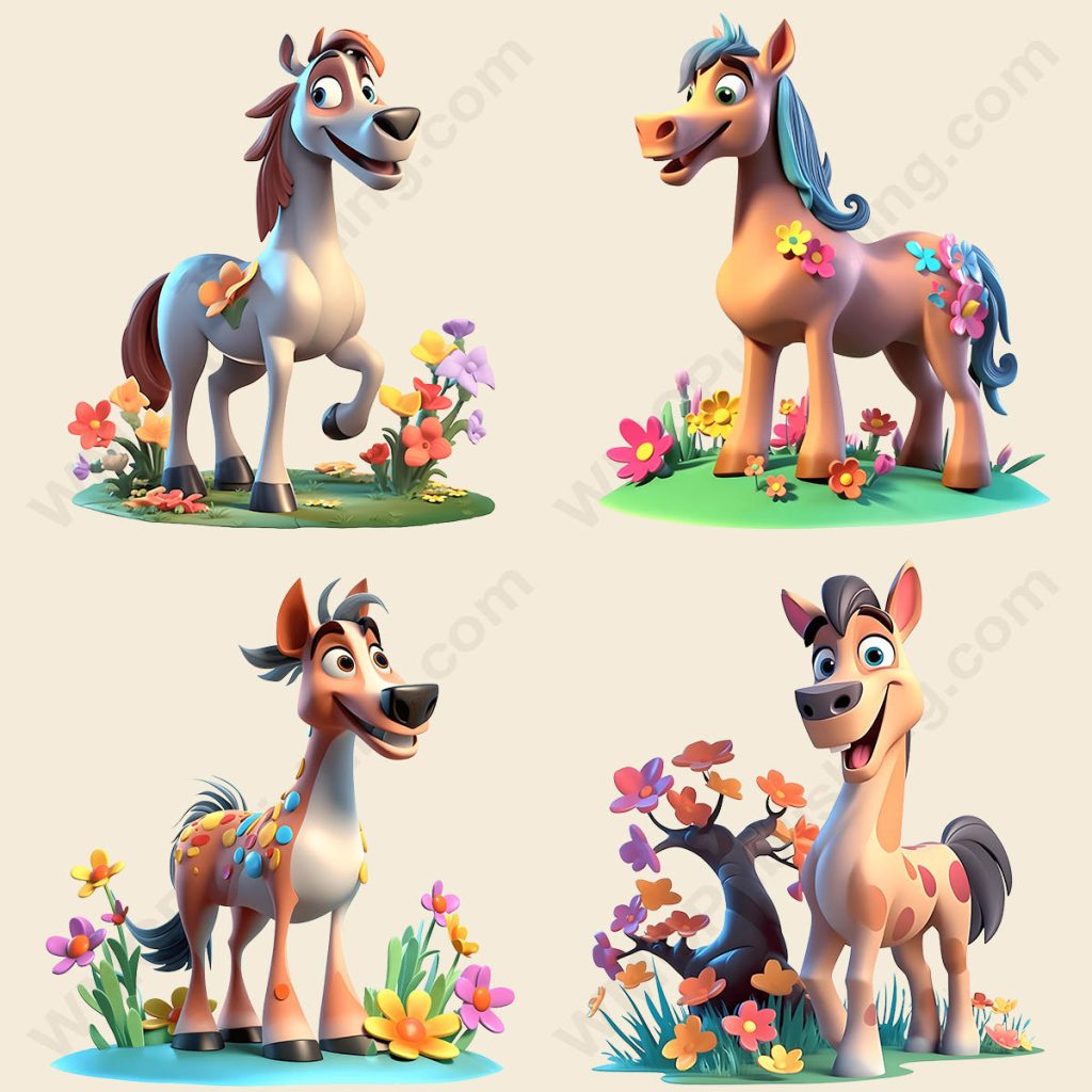 Cartoon Horse - Floral