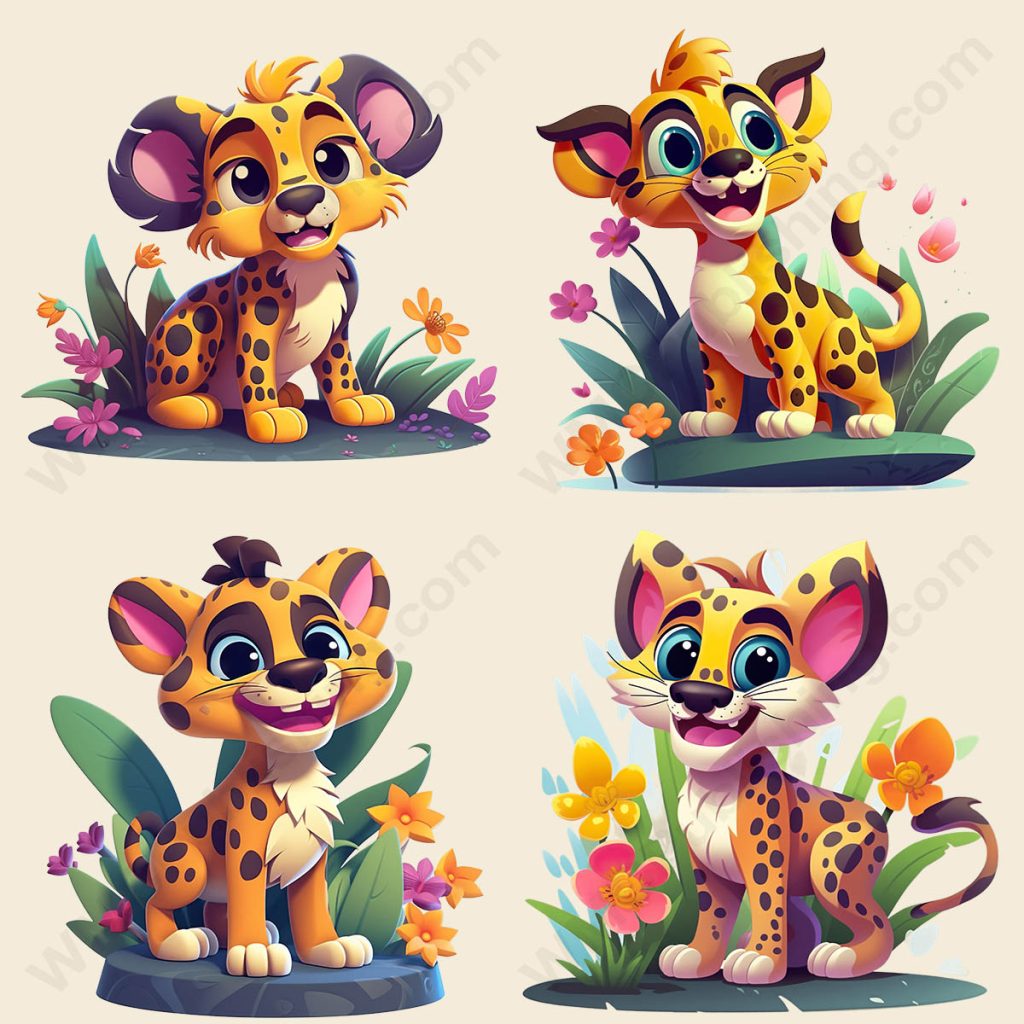 Cartoon Jaguar - Floral