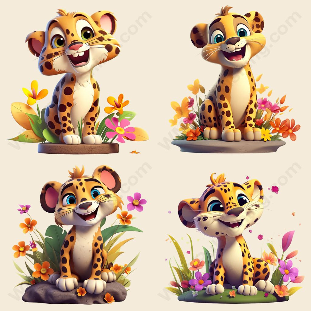 Cartoon Leopard - Floral