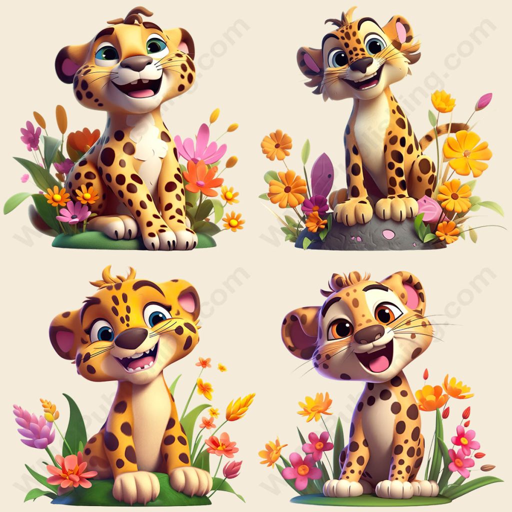 Cartoon Leopard - Floral