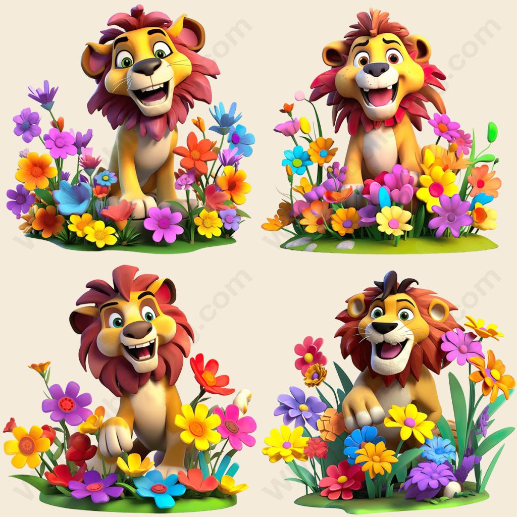 Cartoon Lion - Floral
