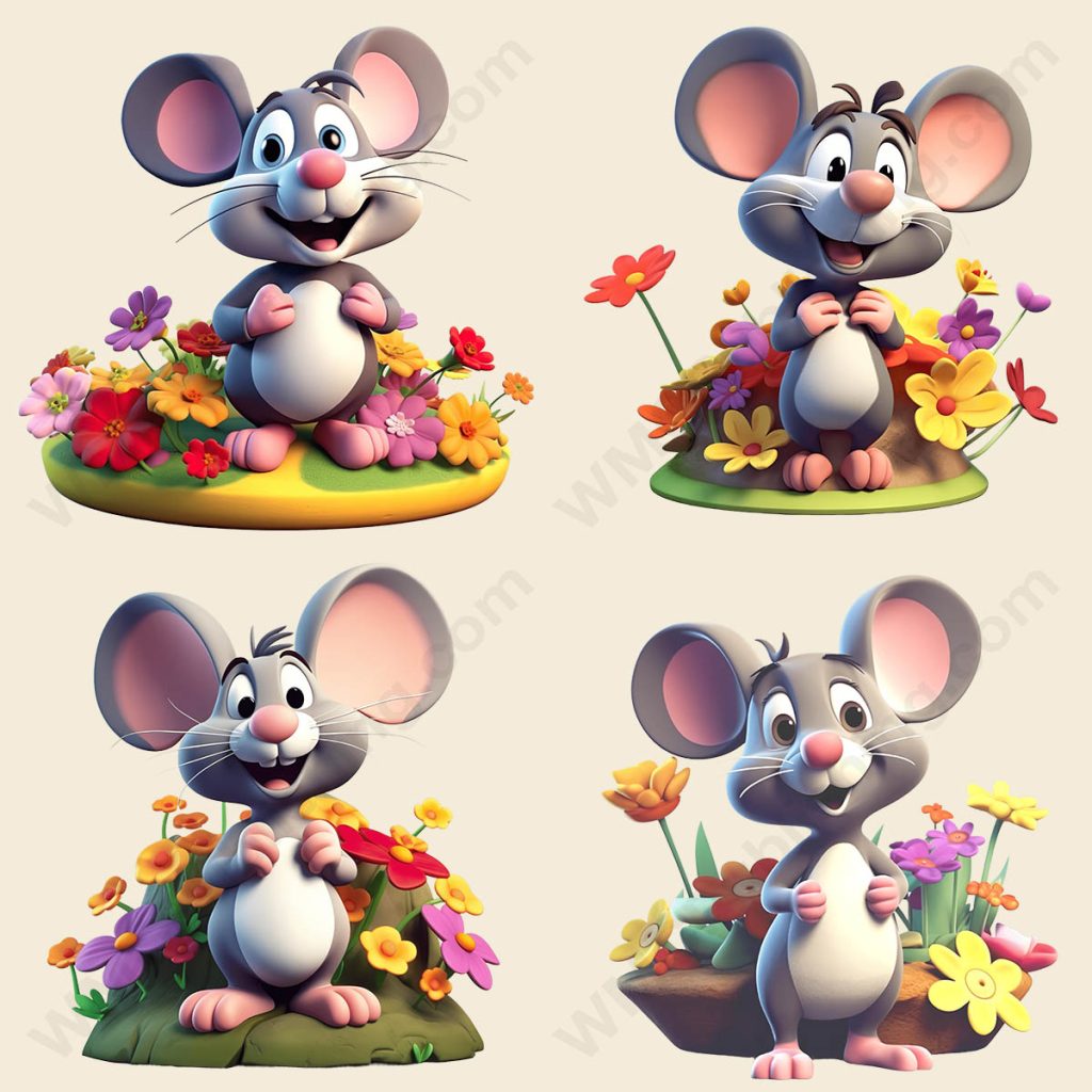 Cartoon Mouse - Floral
