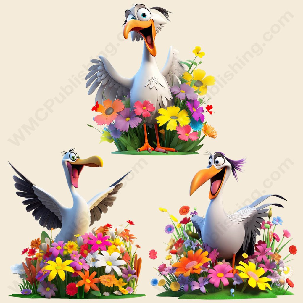 Cartoon Secretary Bird - Floral