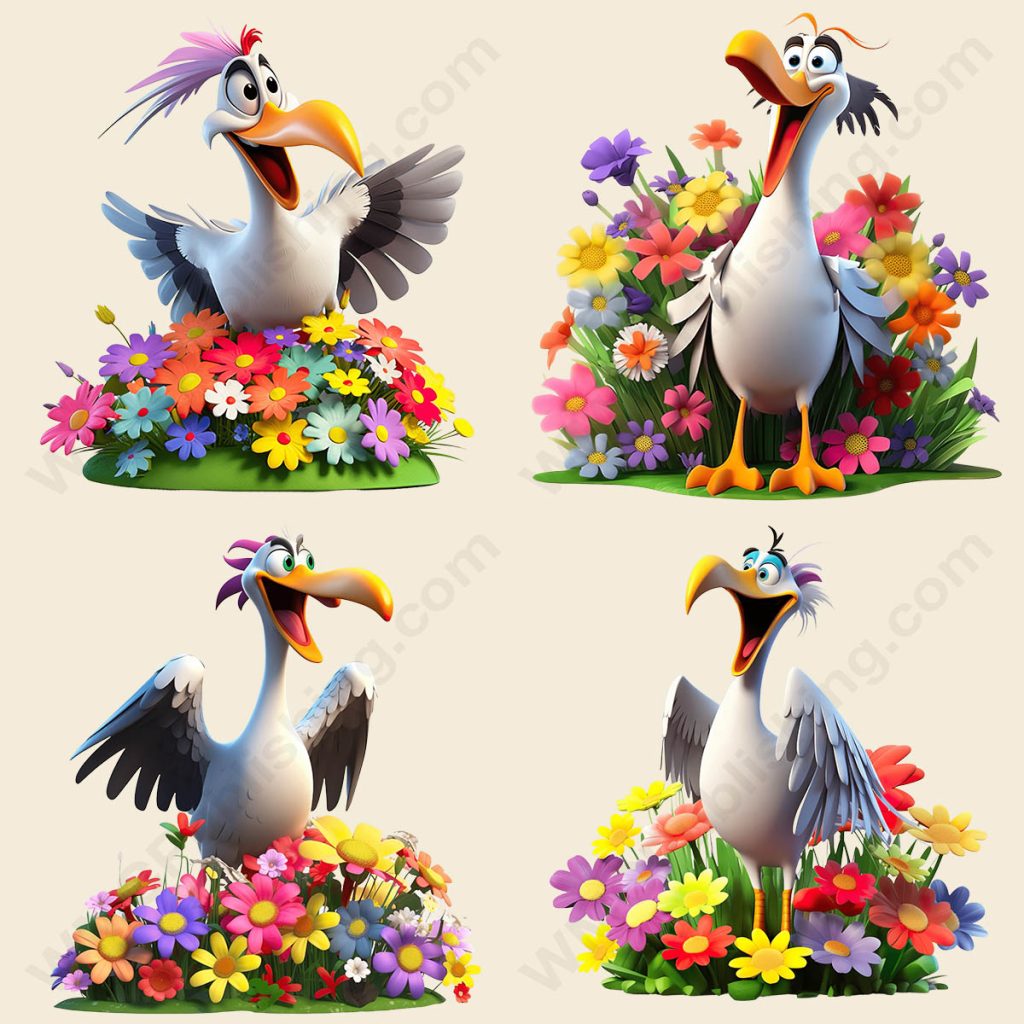 Cartoon Secretary Bird - Floral