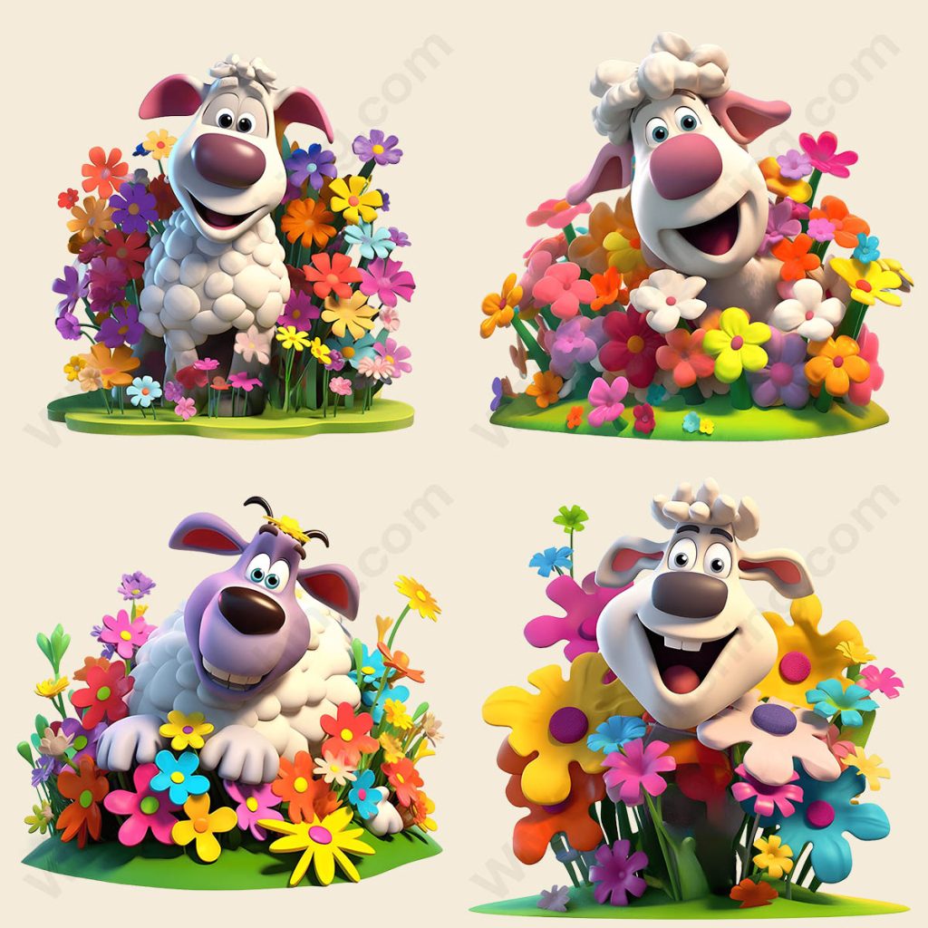 Cartoon Sheep - Floral