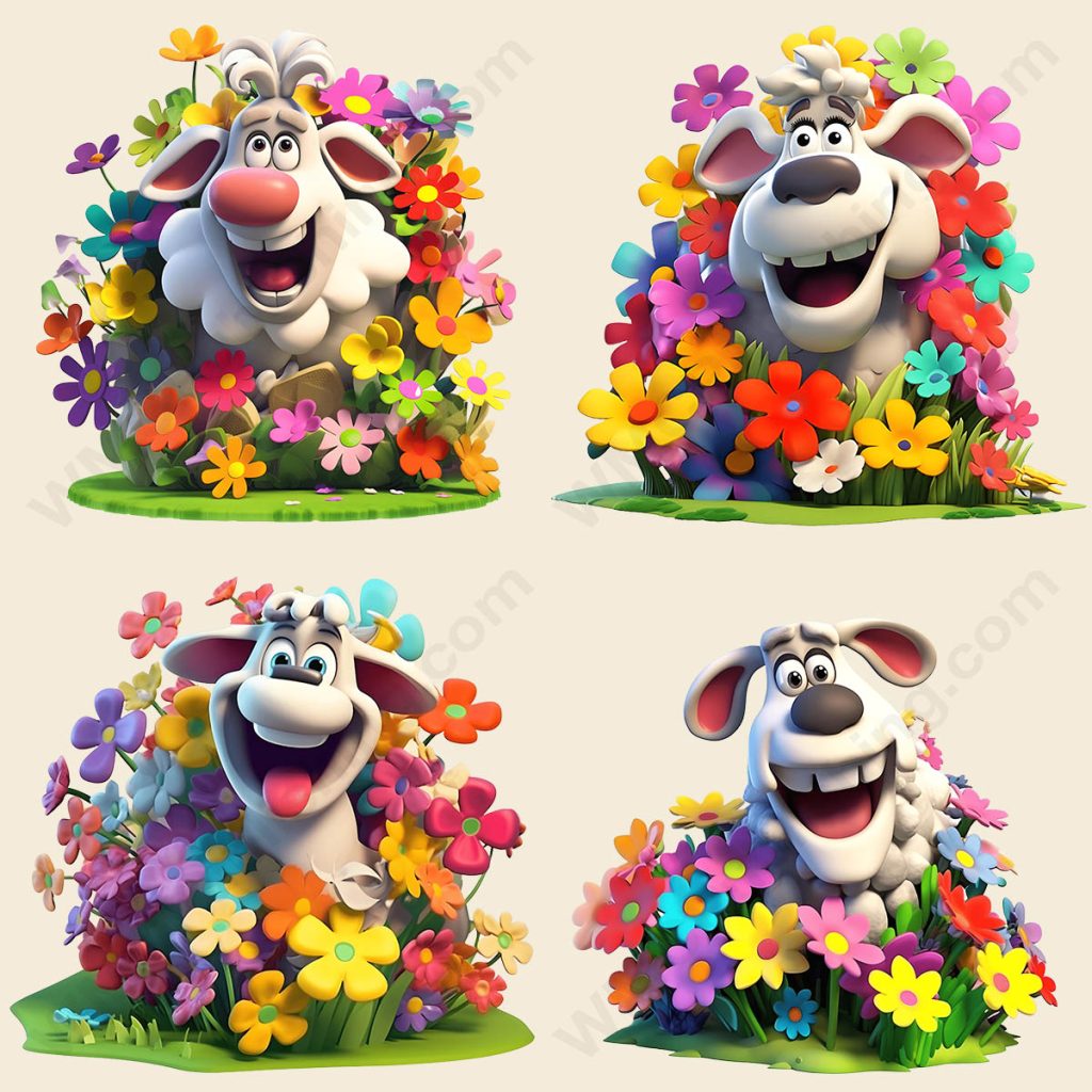 Cartoon Sheep - Floral