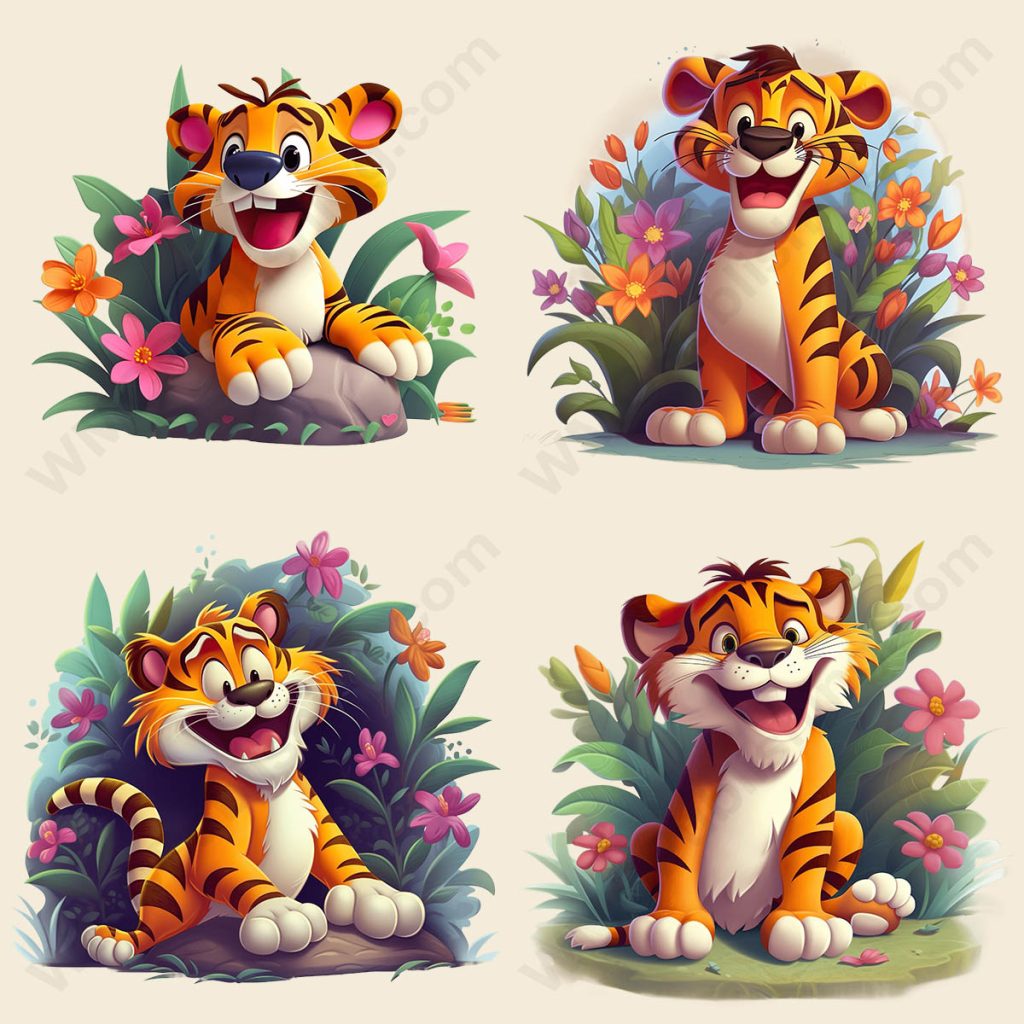Cartoon Tiger - Floral