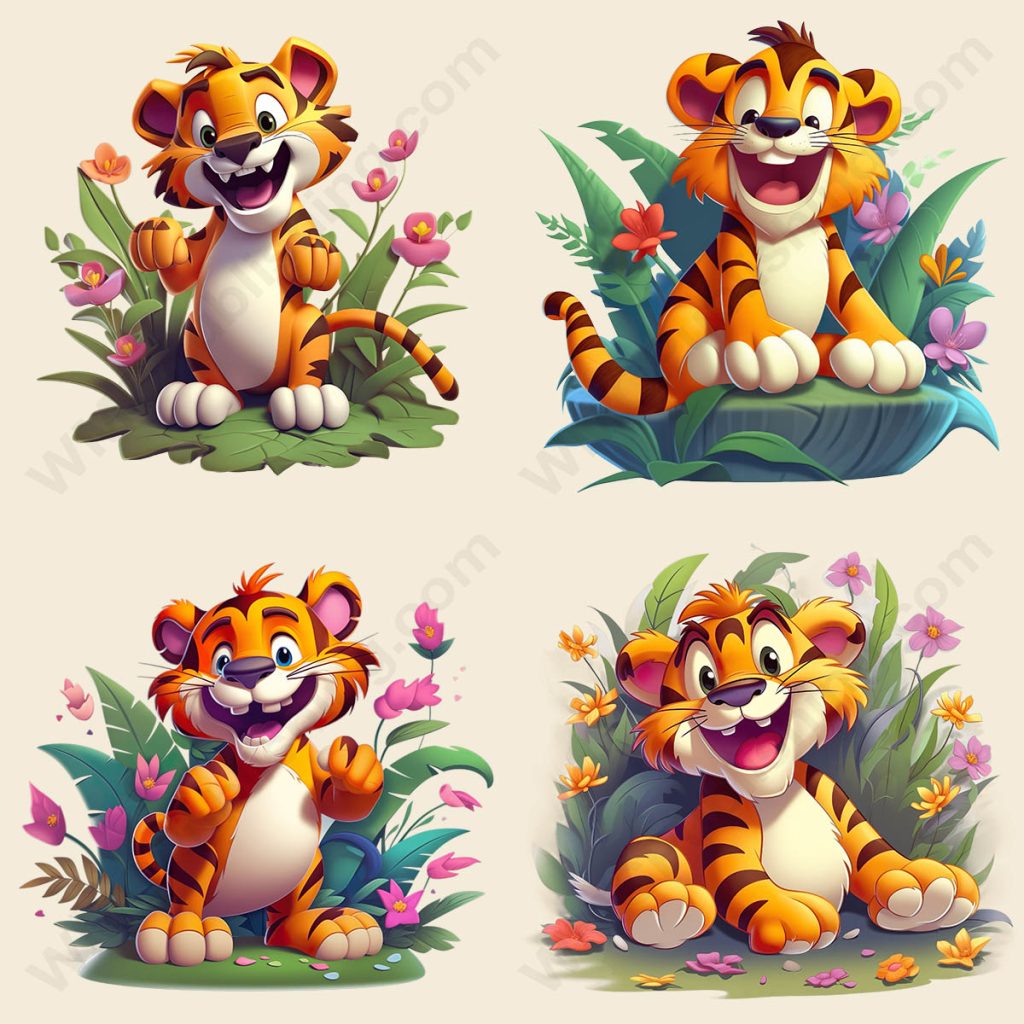 Cartoon Tiger - Floral