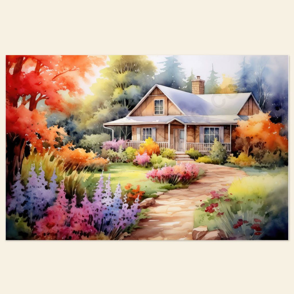 Watercolor House and Garden